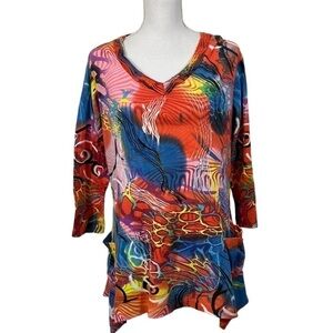 Parsley & Sage Tunic Top Pockets Jersey Art To Wear Lagenlook V Neck